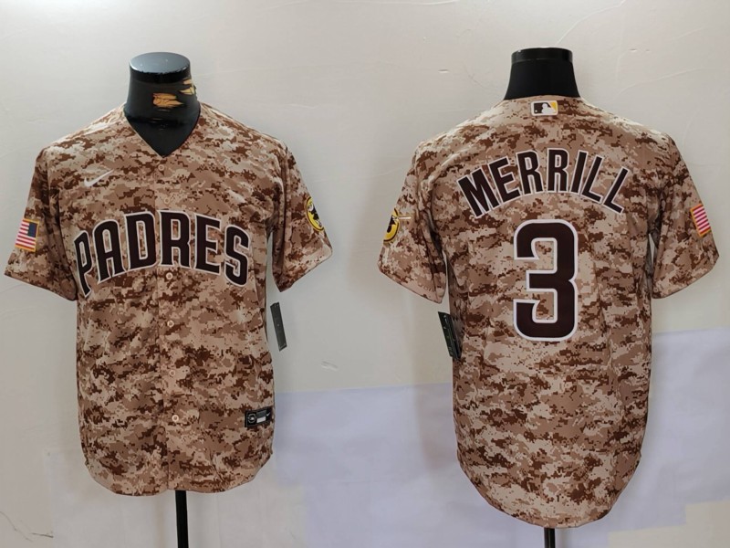 Men's San Diego Padres Jackson Merrill #3 Camo USMC Alternate Jersey